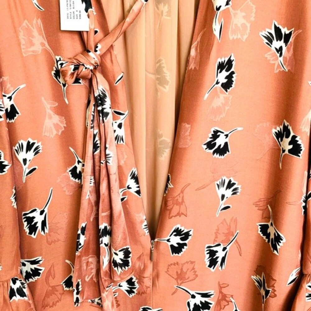 Rebecca Taylor coral pink silk dress Ikat Paintbrush ruffle dress size 0 - Picture 9 of 14